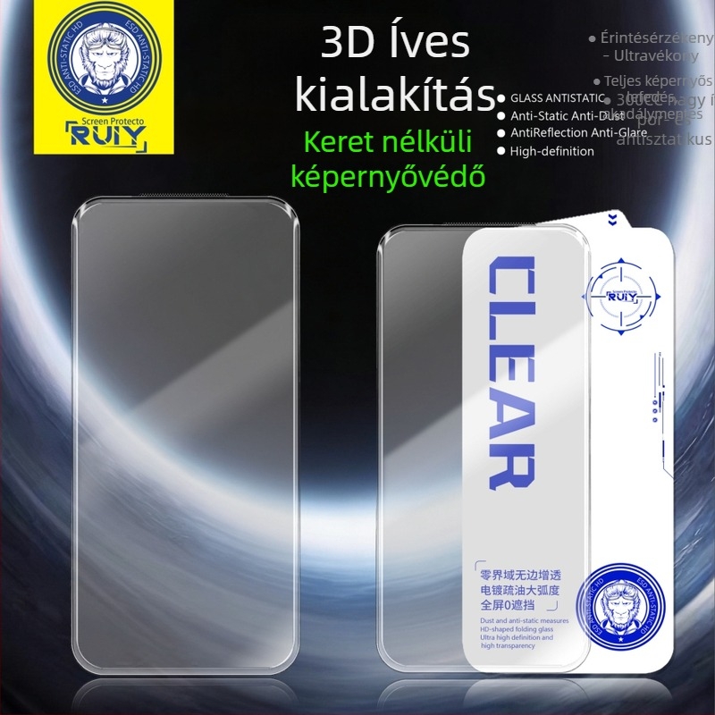 Edzett üveg kijelzővédő iPhone 16 Pro Max-hoz – keret nélküli, ultra-kanyargó dizájn, teljes átláthatóság, ujjlenyomat-mentes, porálló, ütésálló.
