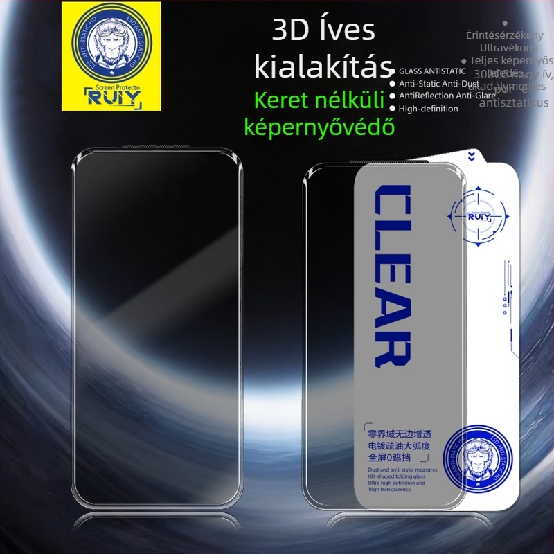 Edzett üveg kijelzővédő iPhone 16 Pro Max-hoz – keret nélküli, ultra-kanyargó dizájn, teljes átláthatóság, ujjlenyomat-mentes, porálló, ütésálló.