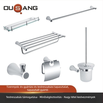 304 rozsdamentes acélból készült fürdőszobai kiegészítő készlet, brushed felülettel, modern minimalist stílus, hat darabos készlet: toalettpapír tartó, tároló polc, WC-ecset