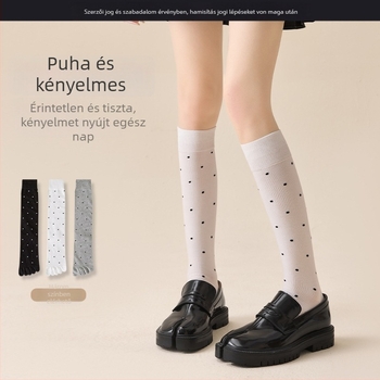 Női ötujjas zokni a vádlira érő hosszúságban, szétválasztott ujjak, pöttyös mintázat, hosszú zokni