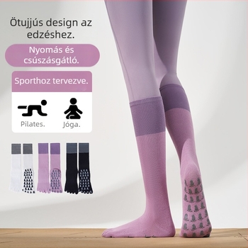 Pamut ötujjas zokni jógahoz, kompresszió a vádlira, csúszásmentes, nedvszívó, középmagas hossz