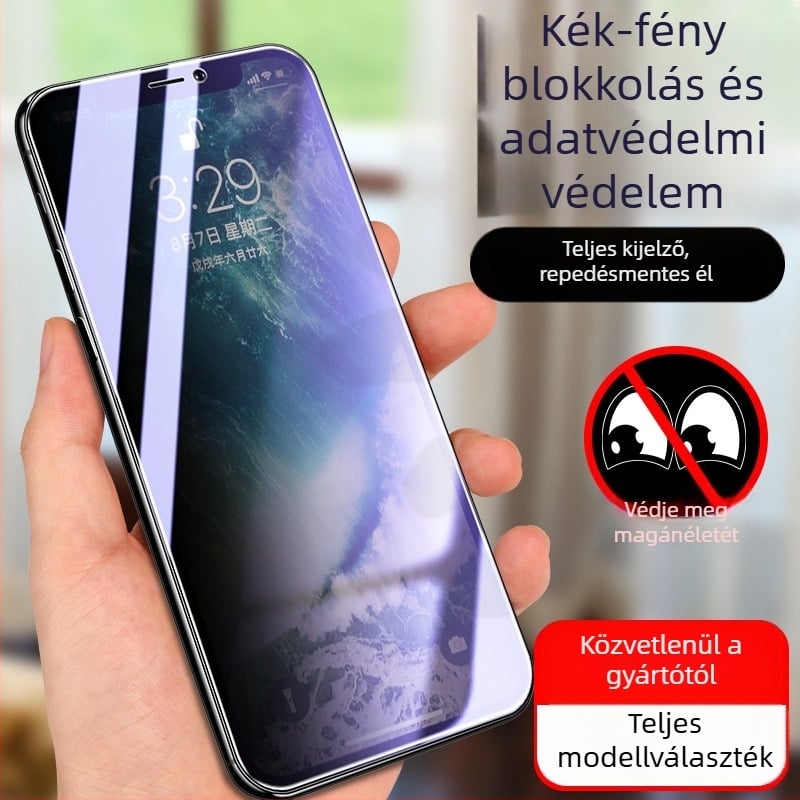 iPhone 14 Pro Max előlapos edzett üveg képernyővédő – Anti-Spy, Anti-kék fény, Teljes képernyőfedettség