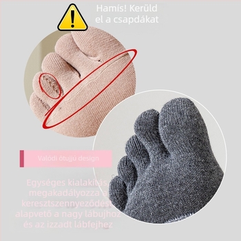 Női ötujjas pamut zokni; 80–90% pamut; csúszásmentes, izzadságszívó, kopásálló; középmagas szár; varrat nélküli