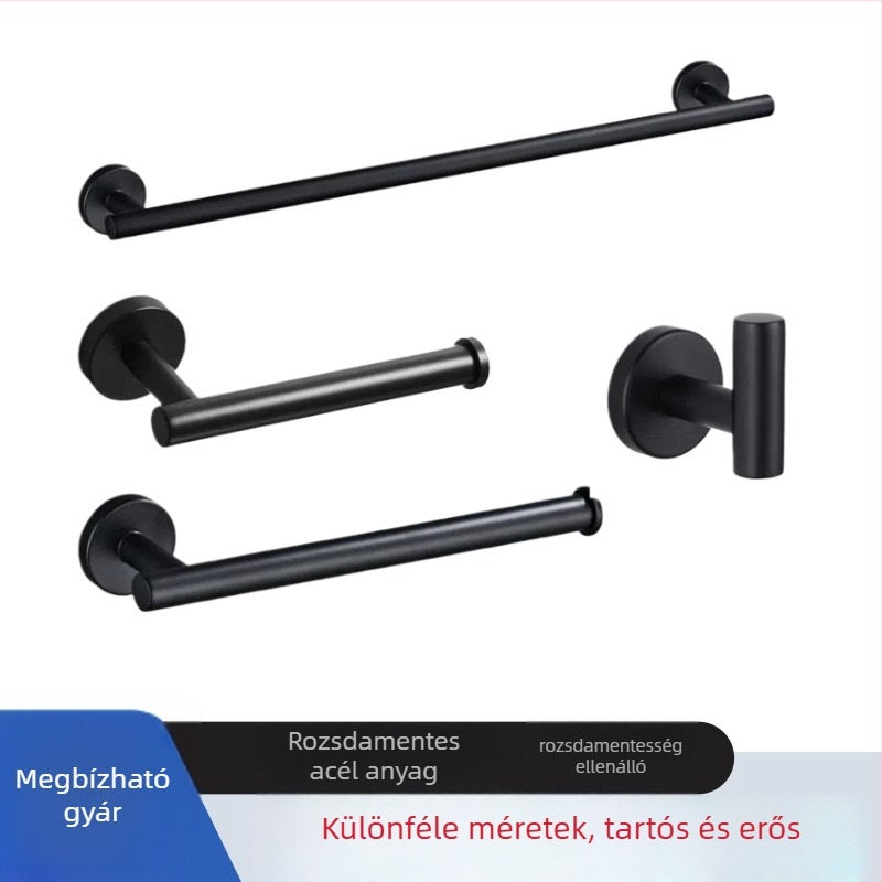 304 rozsdamentes acél törölközőtartó négy részes készlet: törölközőrúd, papírtörlő tartó, ruhakasztó, modern minimalista stílus, felületkezelés: kefés/polírozott