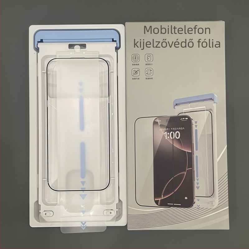 iPhone 17 Pro/Max előlapi edzett üveg kijelzővédő, 3D görbült él, anti-ujjlenyomat, porálló, HD minőség.