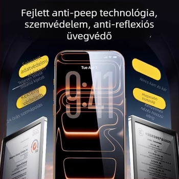 Pingsheng Anti-Spy edzett üveg előlapi kijelzővédő iPhone 15–17-hez – HD, teljes képernyő
