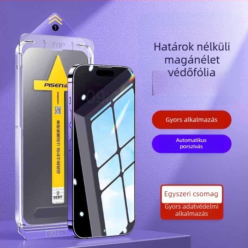 Pingsheng Anti-Spy edzett üveg előlapi kijelzővédő iPhone 15–17-hez – HD, teljes képernyő