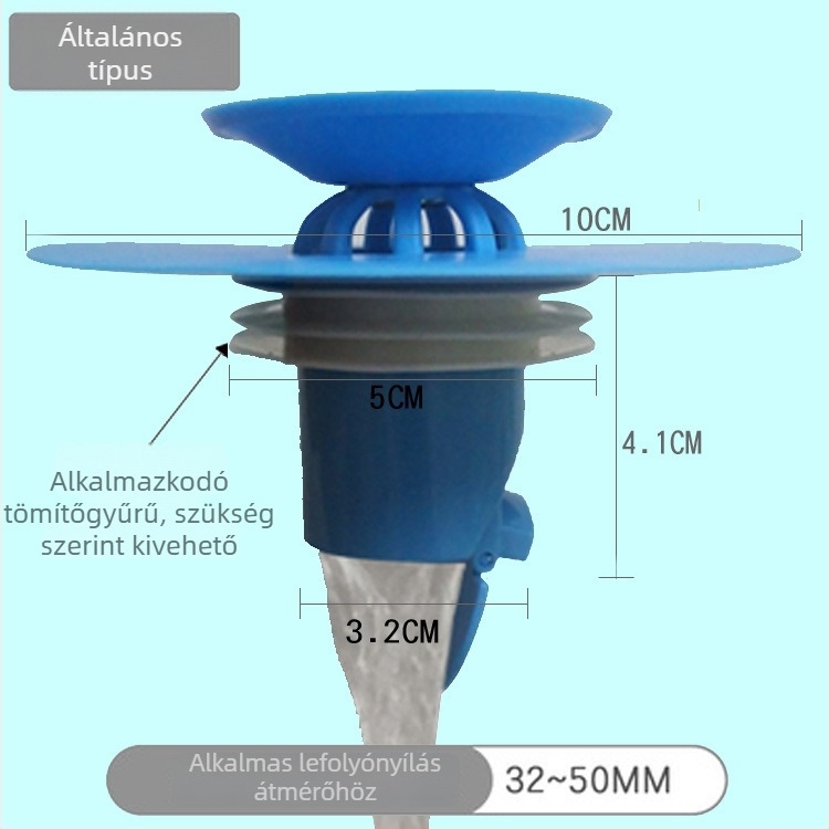 Mosogató- és padlólefolyó dugó rovarbiztos és szagtalanító védelemmel, túlfolyás elleni védelemmel | szilikonmag, anyagok: TPR/PP/ABS, márka Shengrong