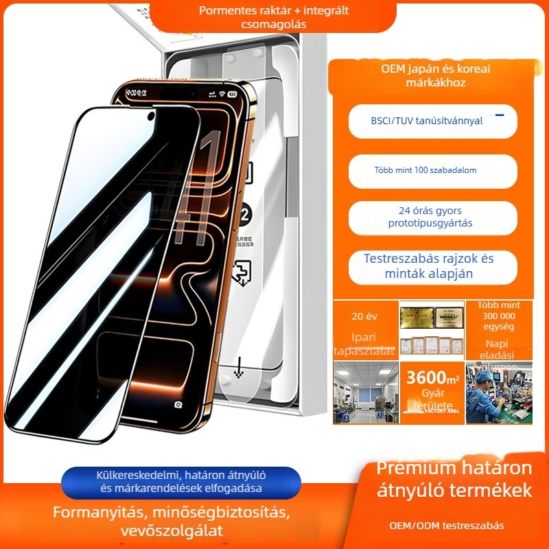 Edzett üveg elülső képernyővédő iPhone 14 Pro Max-hoz, teljes tapadás, adatvédelmi fólia, pormentes gyors felhelyező készlet