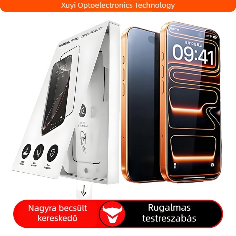 Edzett üveg elülső képernyővédő iPhone 14 Pro Max-hoz, teljes tapadás, adatvédelmi fólia, pormentes gyors felhelyező készlet