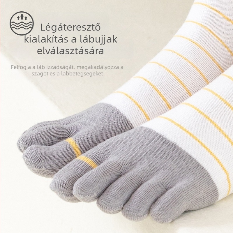 Női ujjas zokni, csíkos minta, középmagas hossz, 70–80% pamut, antibakteriális, izzadságelszívó, dezodoráló