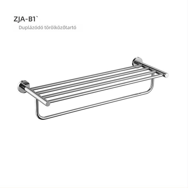 Rozsdamentes acél törölközőtartó, fürdőszoba, egytengelyes rúd, csiszolt felület, modern minimalista stílus, 6-darabos készlet