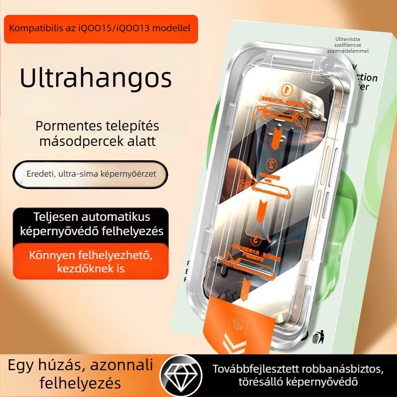 Edzett üveg kijelzővédő iQOO 15 és iQOO 13 modellekhez — teljes képernyőfedés, HD tisztaság, robbanásálló, pormentes felhelyezés