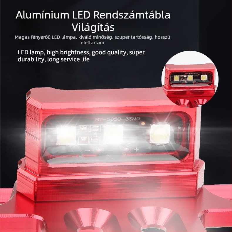 Motorkerékpár hátsó lámpa CNC alumínium ötvözet rendszámtábla kerettel, 12V