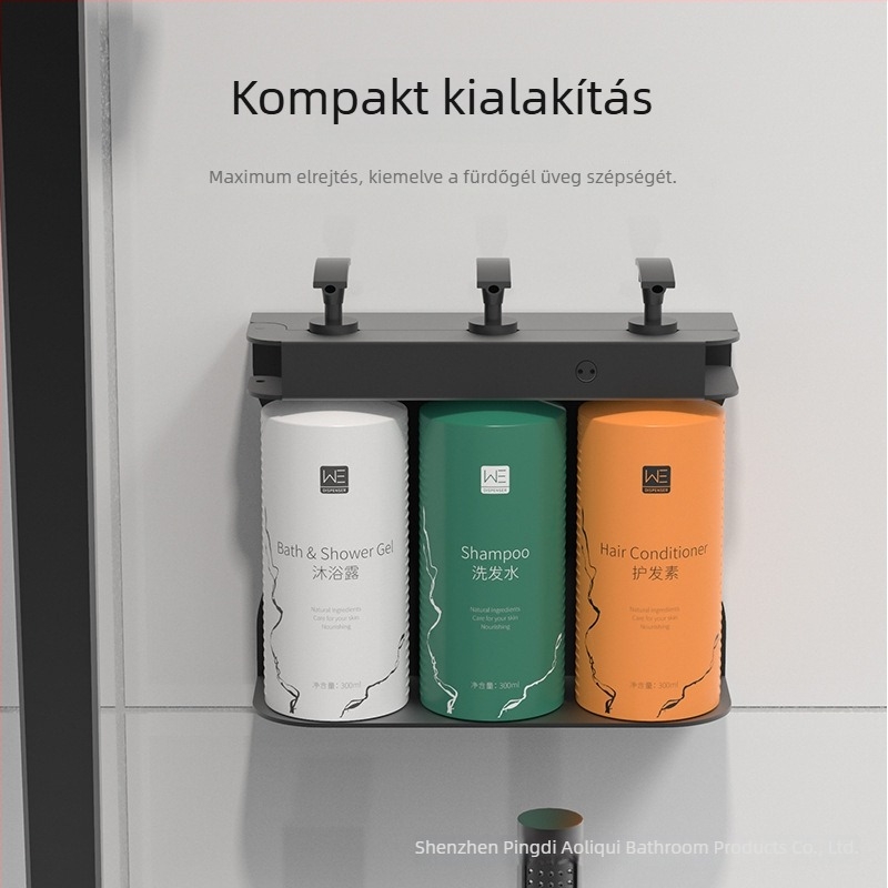 304 rozsdamentes acél szappanadagoló tartó, falra szerelhető, fúrás nélkül, anti-lopás, kézi nyomás működés, teherbírás 100 kg