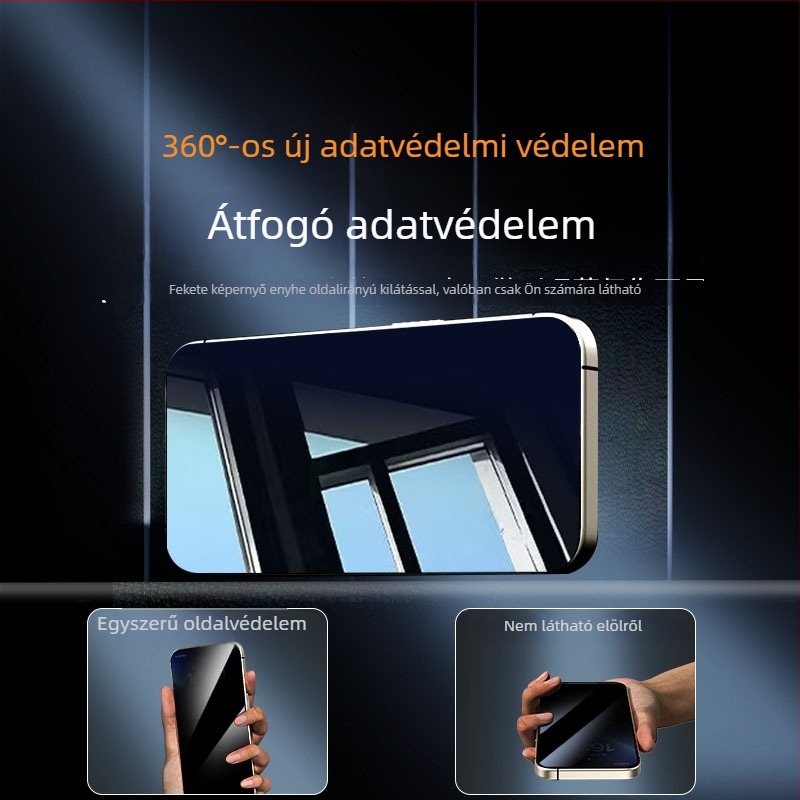 Adatvédelmi edzett üveg kijelzővédő iPhone 13–16 készülékekhez, 360°