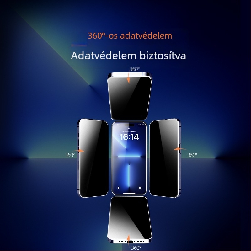 Adatvédelmi edzett üveg kijelzővédő iPhone 13–16 készülékekhez, 360°