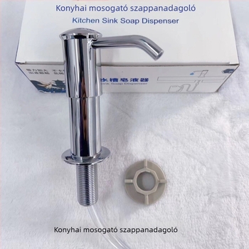 Rozsdamentes acél 304 anyagú mosogatószer-adagoló a mosogatóhoz kiegészítő csővel – kézi nyomású adagolás