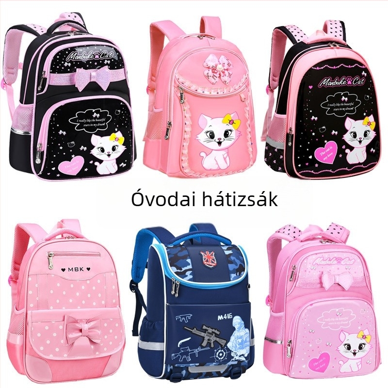 Óvoda gyerek hátizsák görbített vállpántokkal, Oxford anyag, lélegző, vízálló, kopásálló, nylon bélés, anime karikatúra minta
