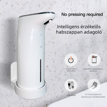 Habos kézfertőtlenítő adagoló automatikus szenzorral, falra szerelhető, érintésmentes, PC+ABS, 315 g, modern minimalist design