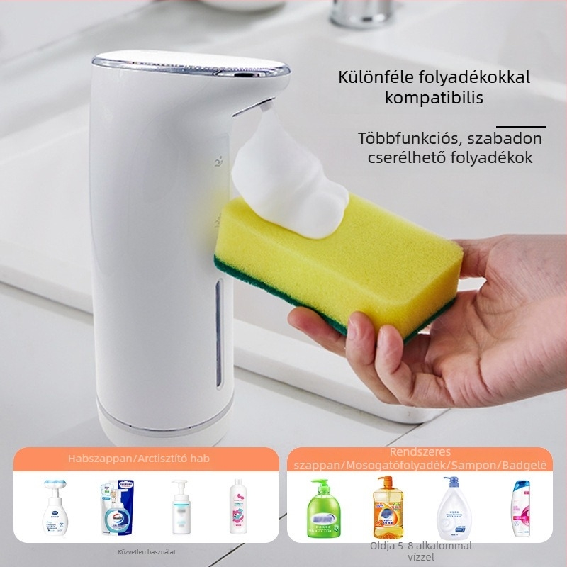 Habos kézfertőtlenítő adagoló automatikus szenzorral, falra szerelhető, érintésmentes, PC+ABS, 315 g, modern minimalist design