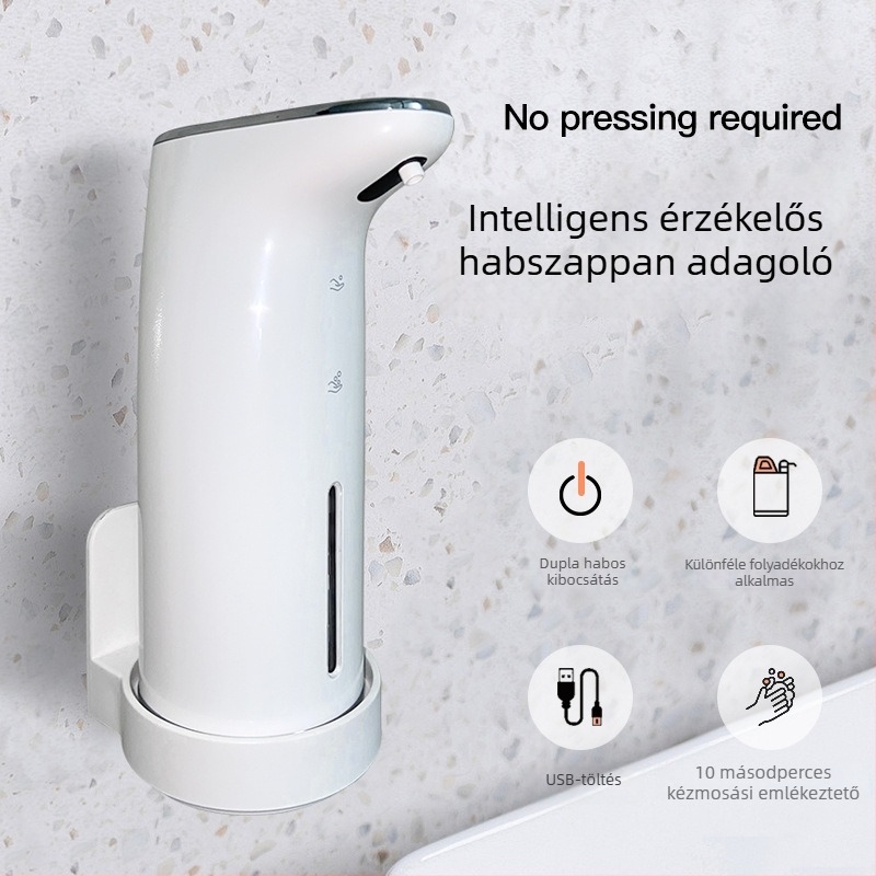 Habos kézfertőtlenítő adagoló automatikus szenzorral, falra szerelhető, érintésmentes, PC+ABS, 315 g, modern minimalist design