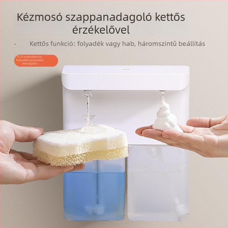 Automata érintésmentes adagoló mosogatószerhez és gélszappanhoz, dupla fej, falra szerelhető, ABS, tömeg 592 g