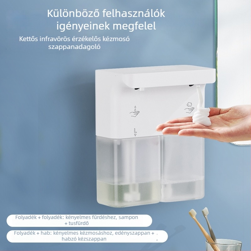 Automata érintésmentes adagoló mosogatószerhez és gélszappanhoz, dupla fej, falra szerelhető, ABS, tömeg 592 g