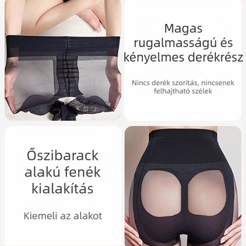 Női ultra vékony harisnyanadrág magas derekú formázásra és feszesítésre, fekete, bőrhatású felület, 5D