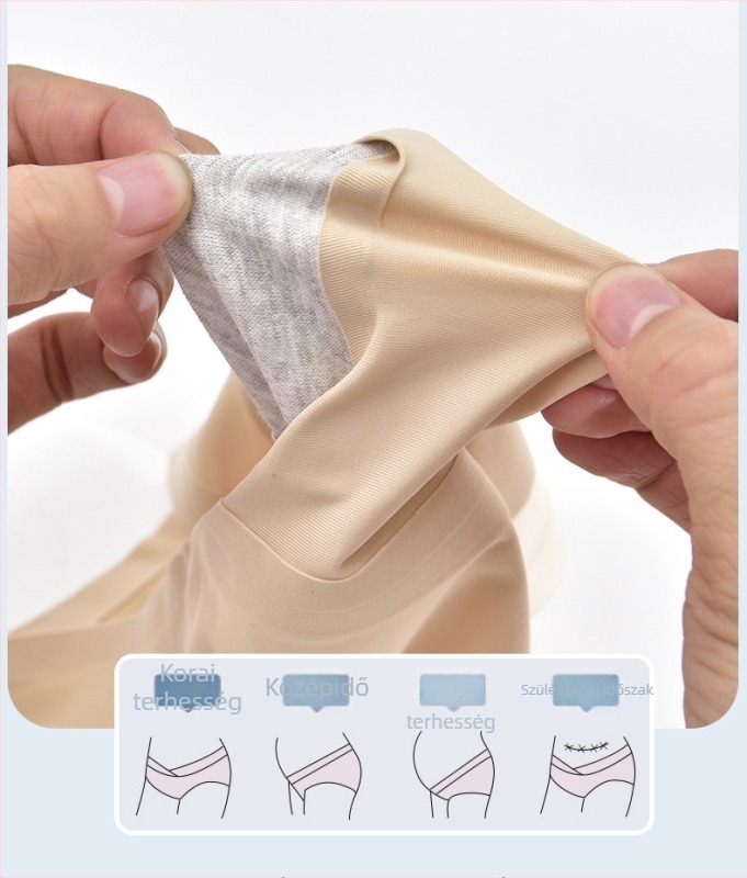 Kismama fehérnemű nőknek, alacsony derékú, Ice Silk anyagú, egyrészes dizájn, U-alakú hasi támasz, pamut bélés