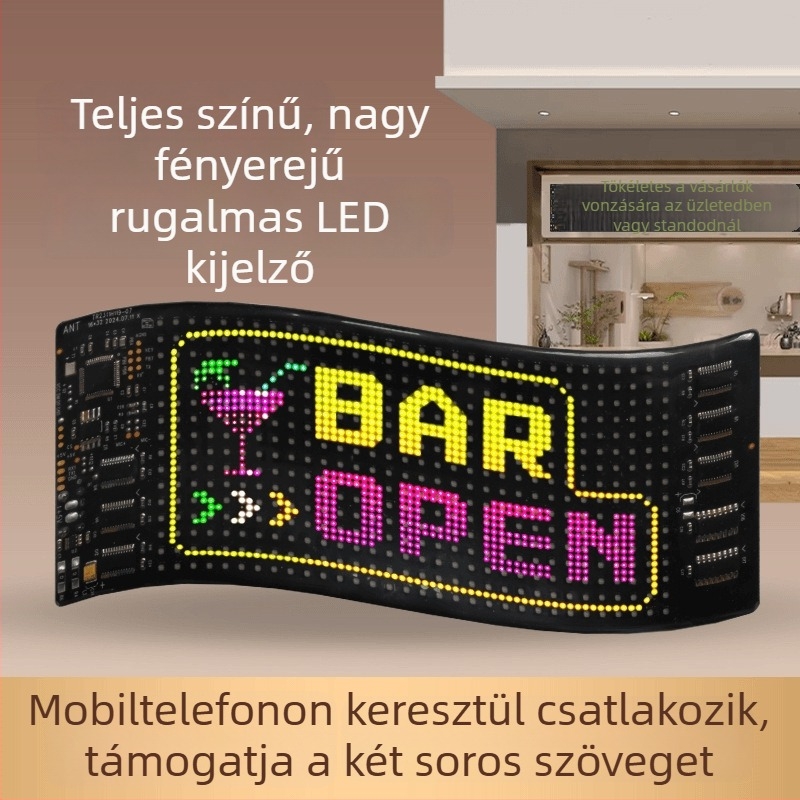 LED rugalmas autó kijelző APP Bluetooth reklámképernyő, teljes színű, intelligens autó matrica, PC ház, LED HD rugalmas panel, 32-es sorozat, 10W, 5V, 2A, ajtóhoz ragasztott telepítés