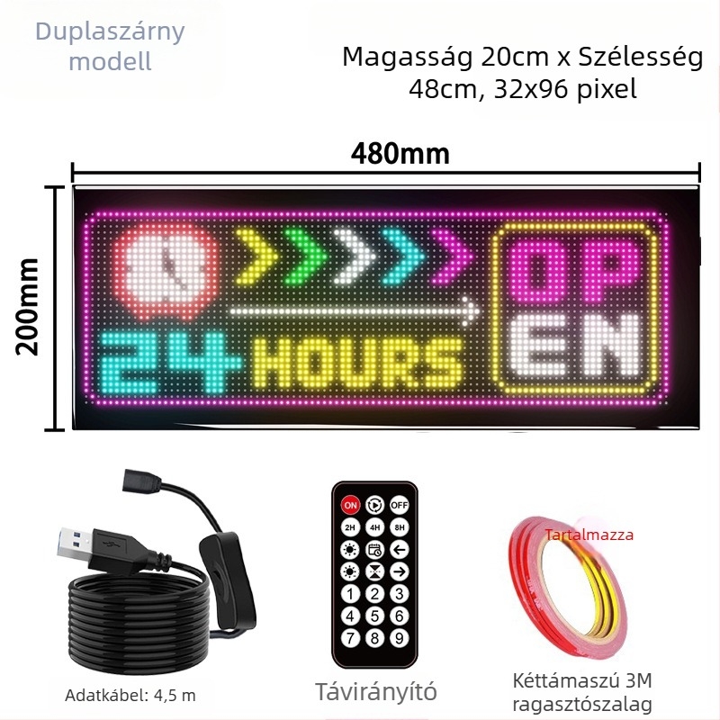 LED rugalmas autó kijelző APP Bluetooth reklámképernyő, teljes színű, intelligens autó matrica, PC ház, LED HD rugalmas panel, 32-es sorozat, 10W, 5V, 2A, ajtóhoz ragasztott telepítés