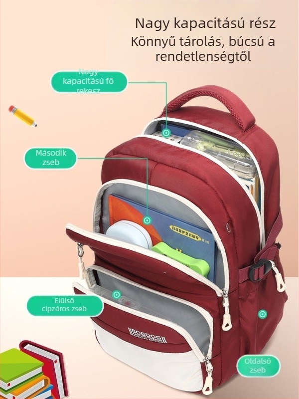 Általános iskolás tanulók hátizsáka, 3–6. osztály, nylon, lélegző, gerincvédő, légpárnás vállpántok