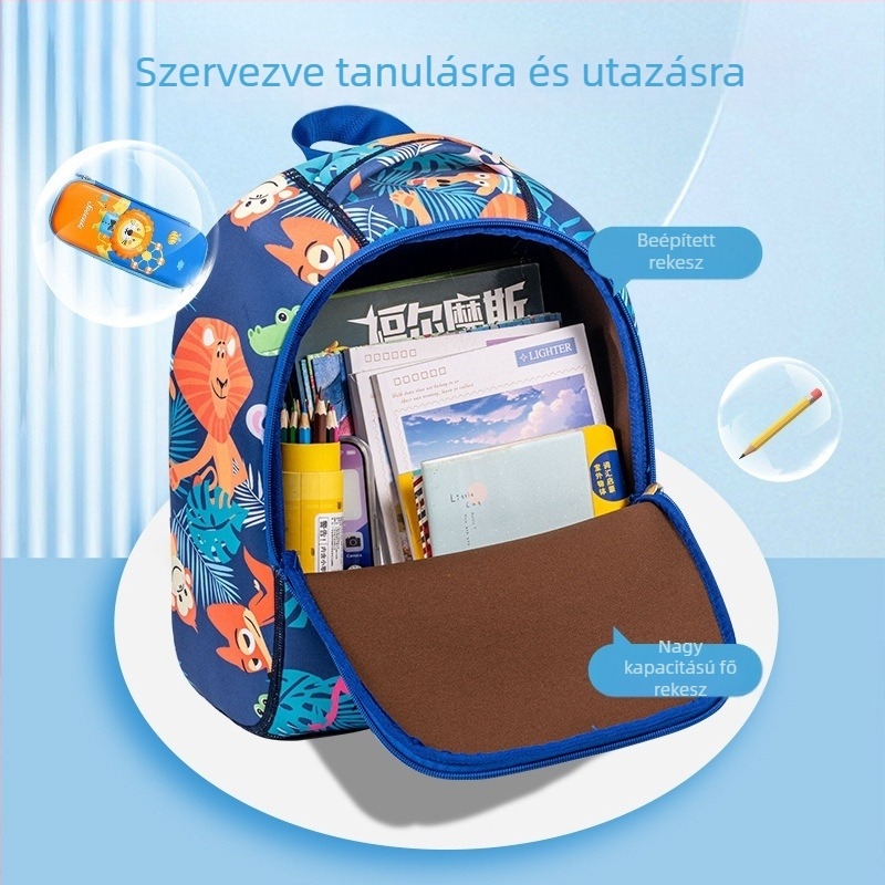 Uniszex dinoszaurusz mintás iskolatáska, poliészter-náilon anyag, lélegző, vízálló, anti-tolvaj, légpárnás vállpántok