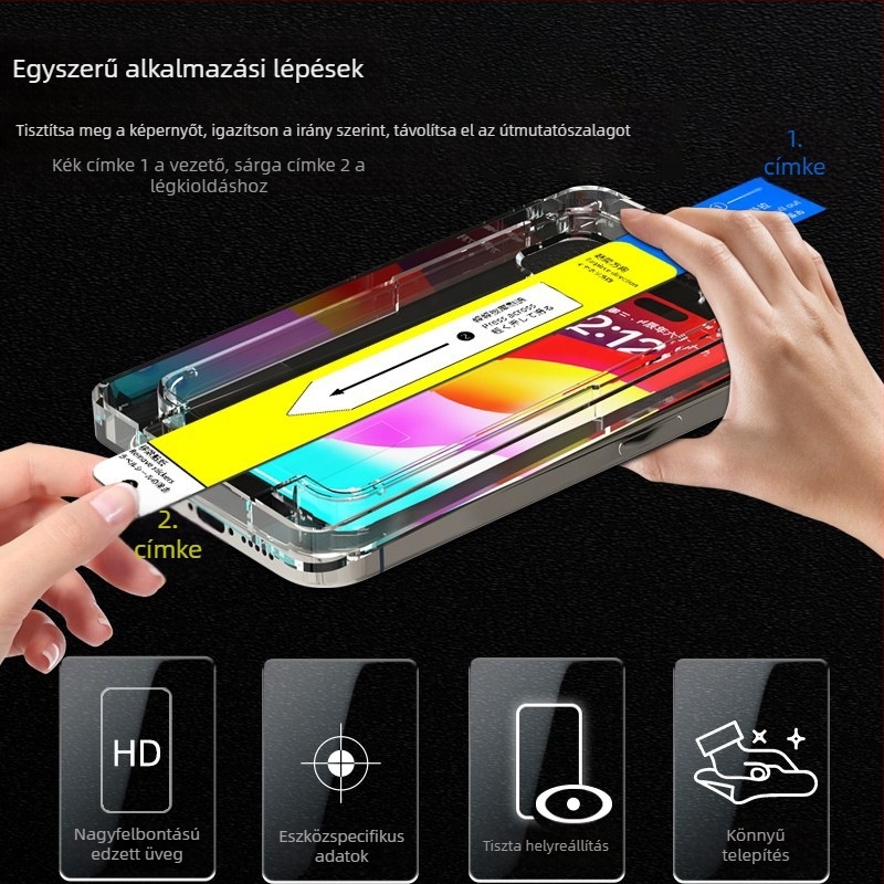 Tempered üveg kijelzővédő iPhone 13, 14 Pro és 14 Pro Max – HD élesség, porálló, ujjlenyomat-mentes, ütésálló, teljes képernyővédelmet biztosít