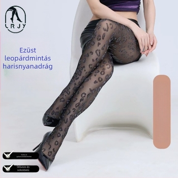 Női áttetsző fekete harisnya ezüst leopárdmintával Jacquard mintázatú, 20D nylon