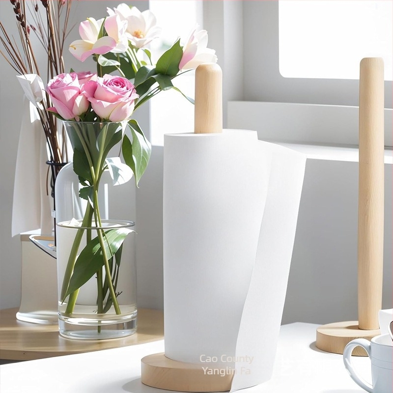 Fából készült papírtörlő tartó – kerek asztali tároló, csúszásmentes talp, Yanglin Wood Art, modern egyszerű stílus