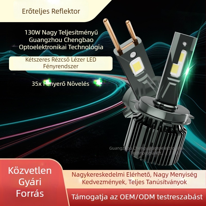 LED fényszóró izzók, H1/H4/H7/H11/9005/9006/9012 kompatibilis, 130W / pár, 12V, IP68, 50000 óra élettartam, 5000–11000 lm