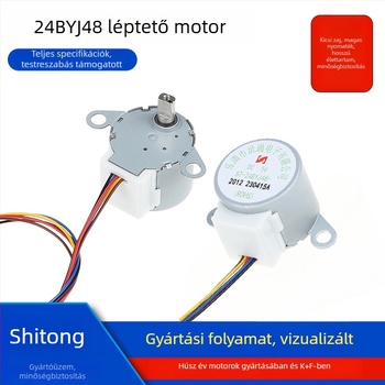 Állandó mágneses léptető motor 24BYJ48-2012; névleges feszültség 5–36V; névleges áram 5A; névleges fordulatszám 100 rpm.