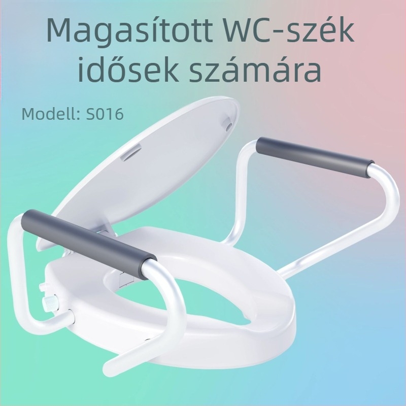 Emelt WC-ülőke kézfogantyúval - V-alakú, PP anyag, 140 mm-es furattávolság állítható