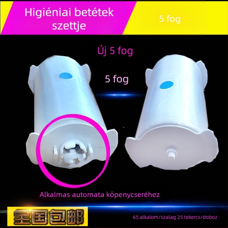 Műanyag WC-fedél borító – egyszer használatos higiéniai tekercs, 25 tekercs dobozonként, intelligens automatikus csere készlet, doboz mérete 277×277×123 mm