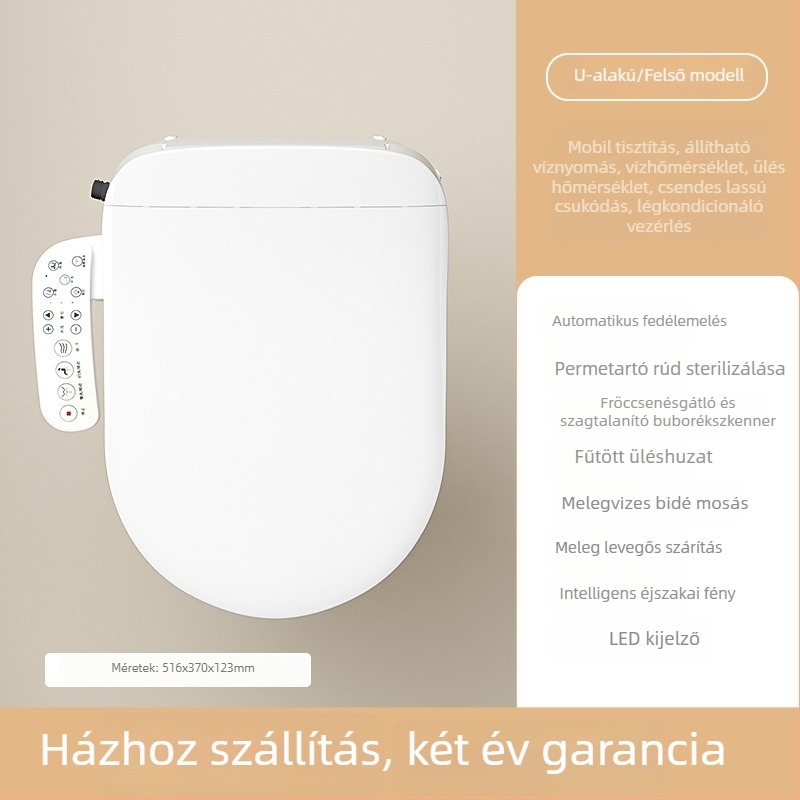 Többcélú intelligens WC-ülőke elektromos fűtéssel, mosással, szárítással, habos tisztítással és automatikus fedélnyitással.