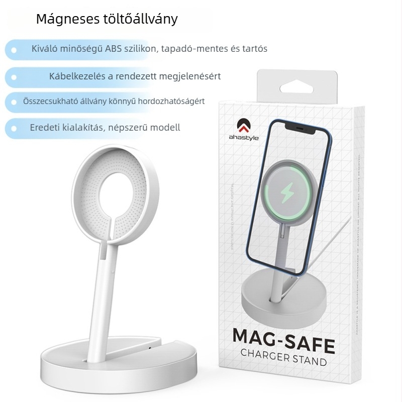 AhaStyle MagSafe Töltőfej Tároló, Összecsukható ABS Műanyag Bázis, iPhone 12–16-hoz