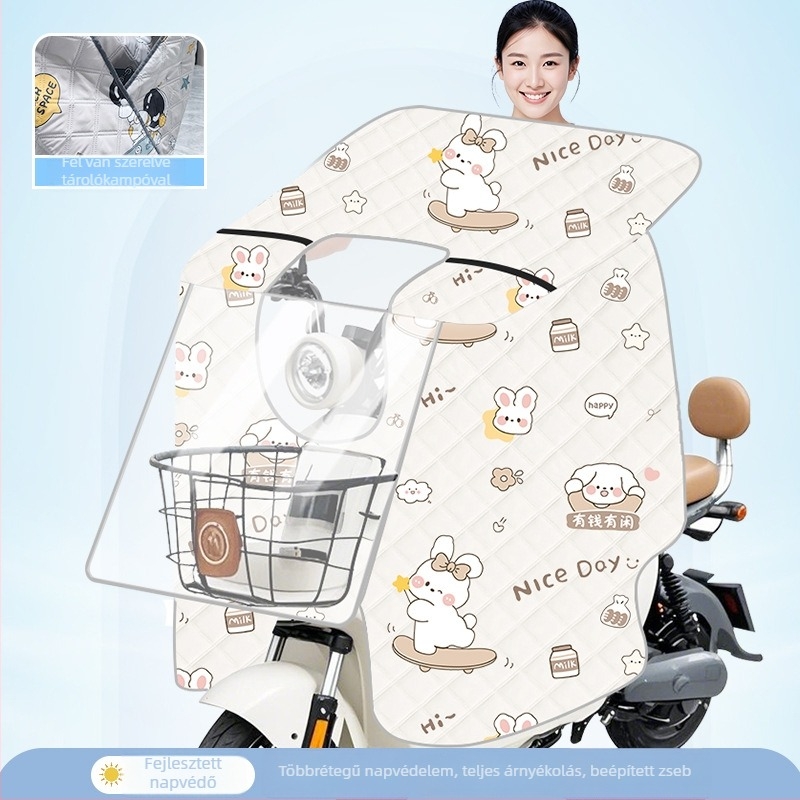 Áttetsző szélvédő burkolat elektromos kerékpárhoz — napvédelem és szél elleni védelem