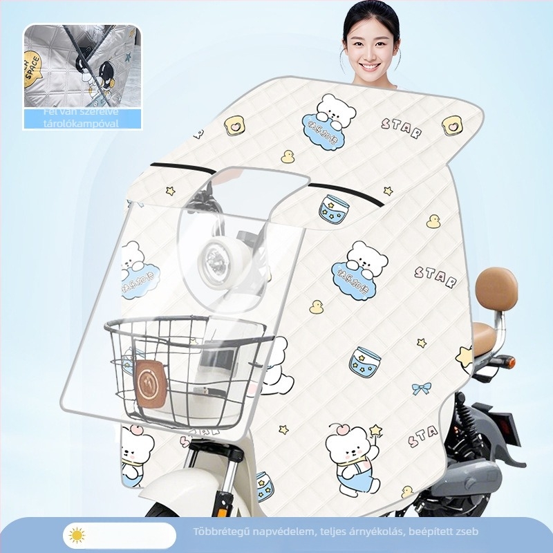 Áttetsző szélvédő burkolat elektromos kerékpárhoz — napvédelem és szél elleni védelem