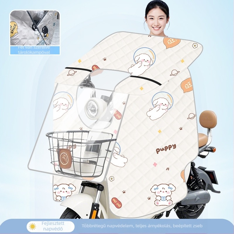 Áttetsző szélvédő burkolat elektromos kerékpárhoz — napvédelem és szél elleni védelem