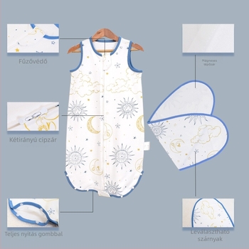Vest-stílusú babahálózsák, tiszta pamutból, állatmintás, nejlon cipzárral, mosható