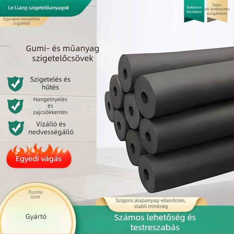 Gumi- és műanyag szigetelőcső forró és hideg vízhez – külső mikroporózus burkolat; hővezetés 0,035 W/mK; hajlítási szilárdság 120; nyomószilárdság 150; üzemelési hőmérséklet 500