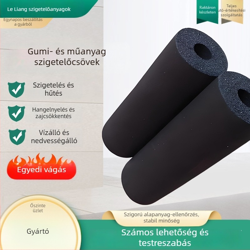 Gumi- és műanyag szigetelőcső forró és hideg vízhez – külső mikroporózus burkolat; hővezetés 0,035 W/mK; hajlítási szilárdság 120; nyomószilárdság 150; üzemelési hőmérséklet 500