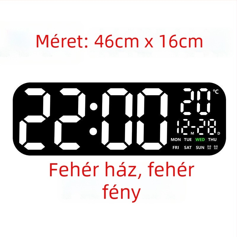 LED Digitális falióra hőmérővel, örökös naptárral és holdfázissal – 24 órás idő kijelzés